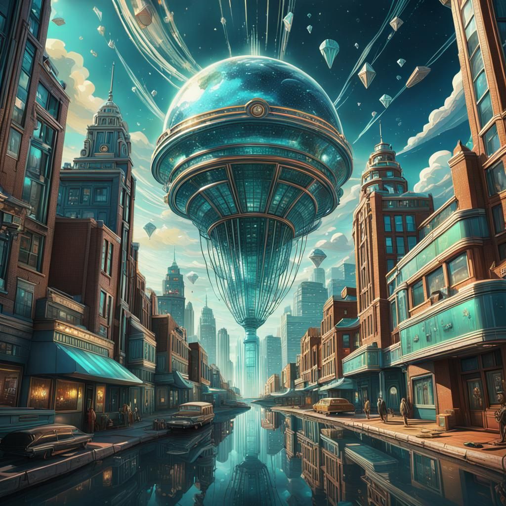 Vibrant Boston in Retro Art Deco Futurism