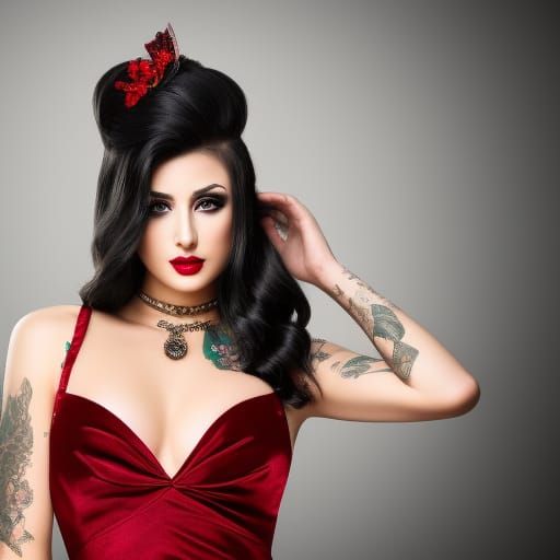 Tattooed Woman in Black Satin: Digital Portrait