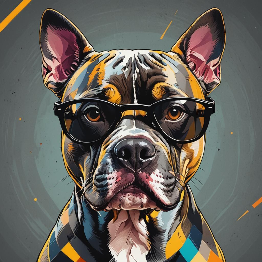 Vibrant Pop Art Pitbull Wears Black Shades