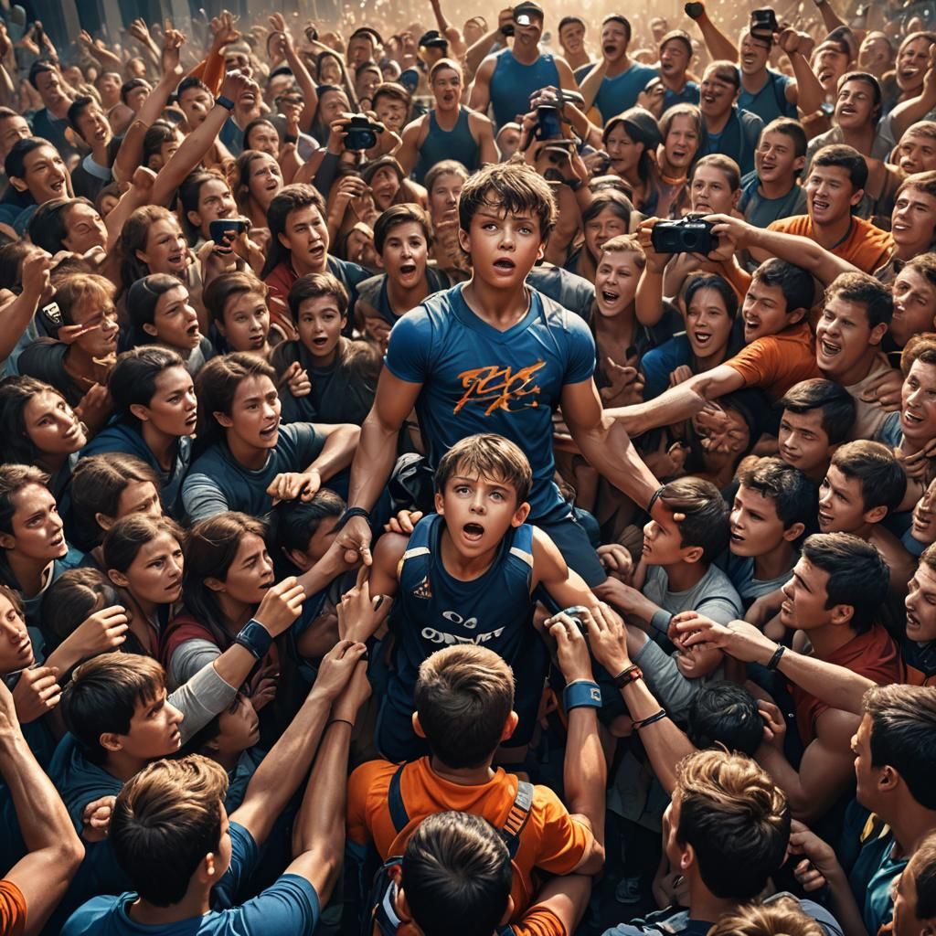 Athlete Amidst Media: Matte Painting in Vibrant Colors