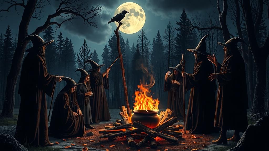 Witches Gather Around Bonfire on October Night