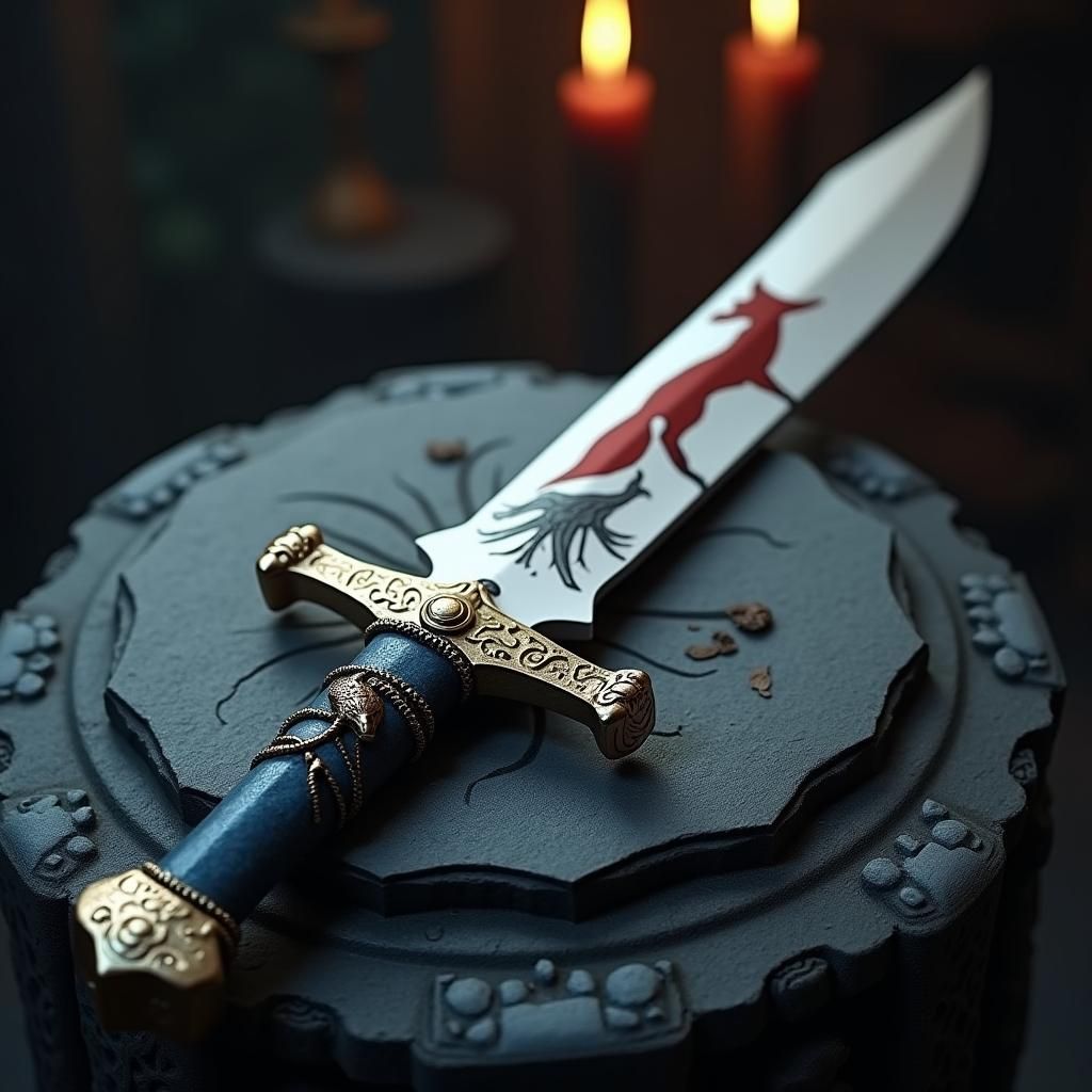 Ceremonial Dagger with Fox and Crow: Fantasy Still Life