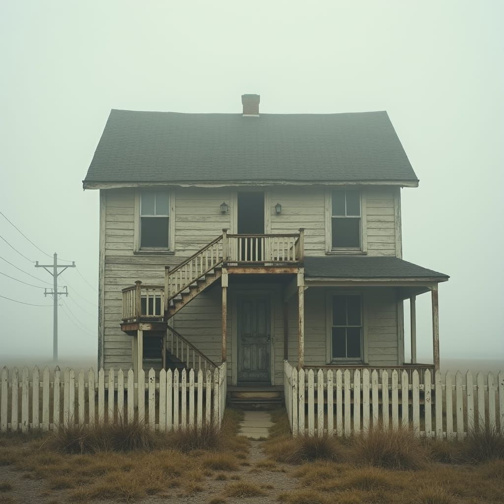 Eerie Misty Building with Curved Staircase