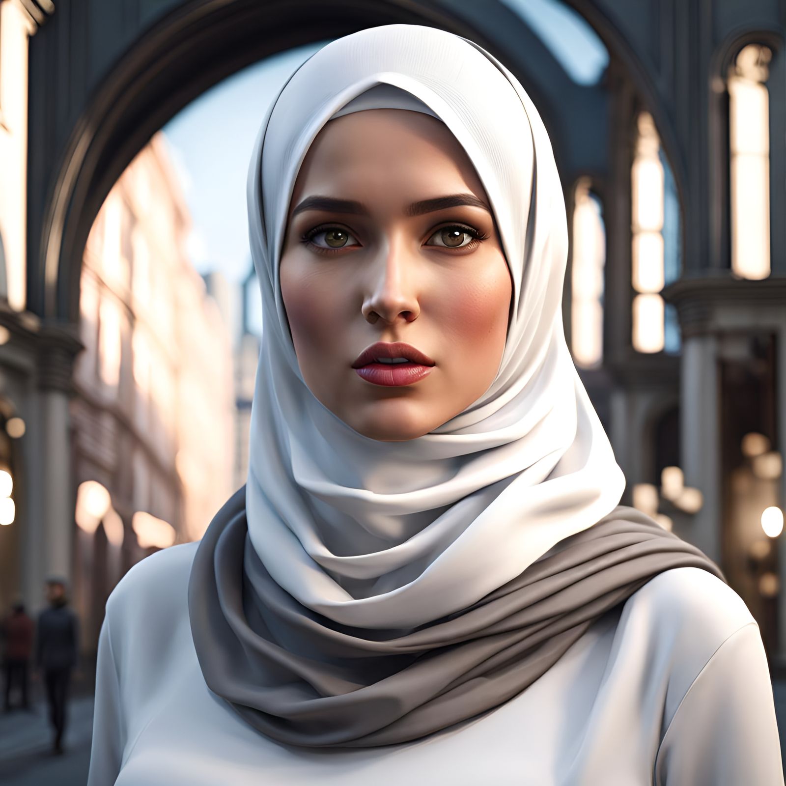 German Girl with Hijab in Urban Setting