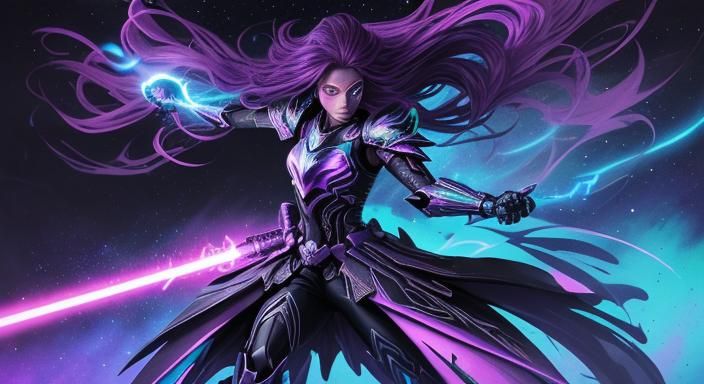 Female Warrior with Lightsaber in Graffiti Art Style