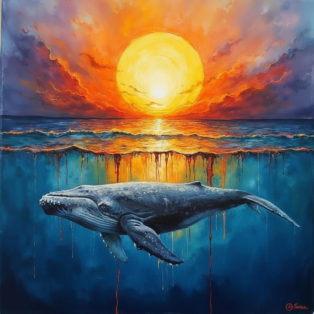 Sun Drips Into Sea: Thick Impasto Painting