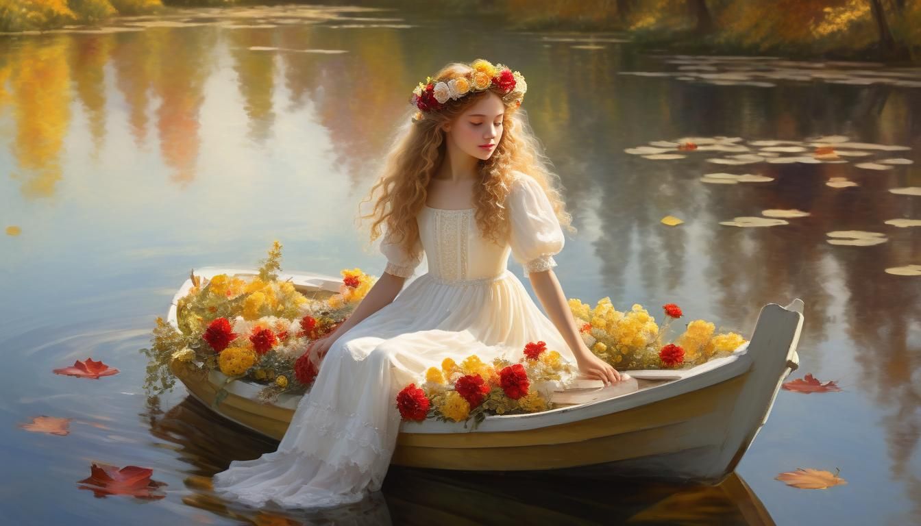 Princess in Flower Boat: Impressionist Painting in Monet Sty...