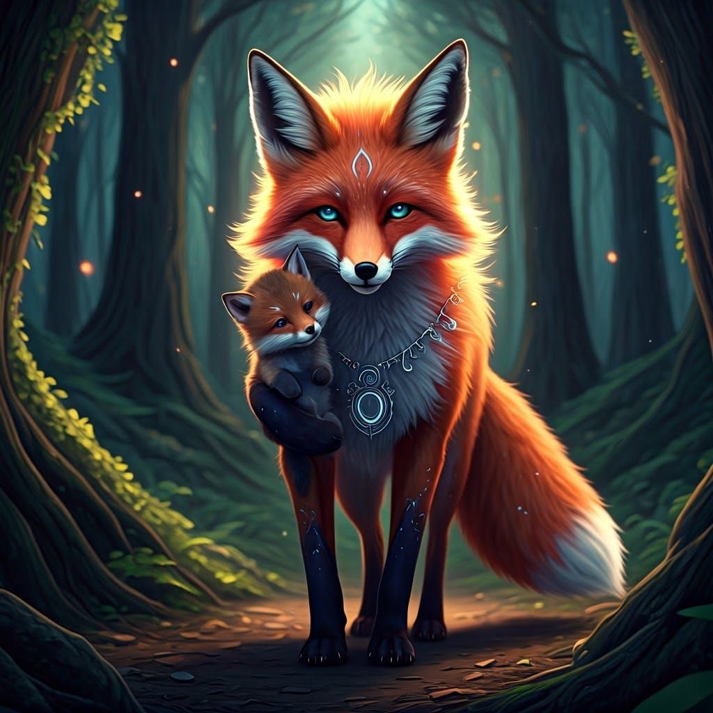 Ethereal Fox Family in 3D Anime Style