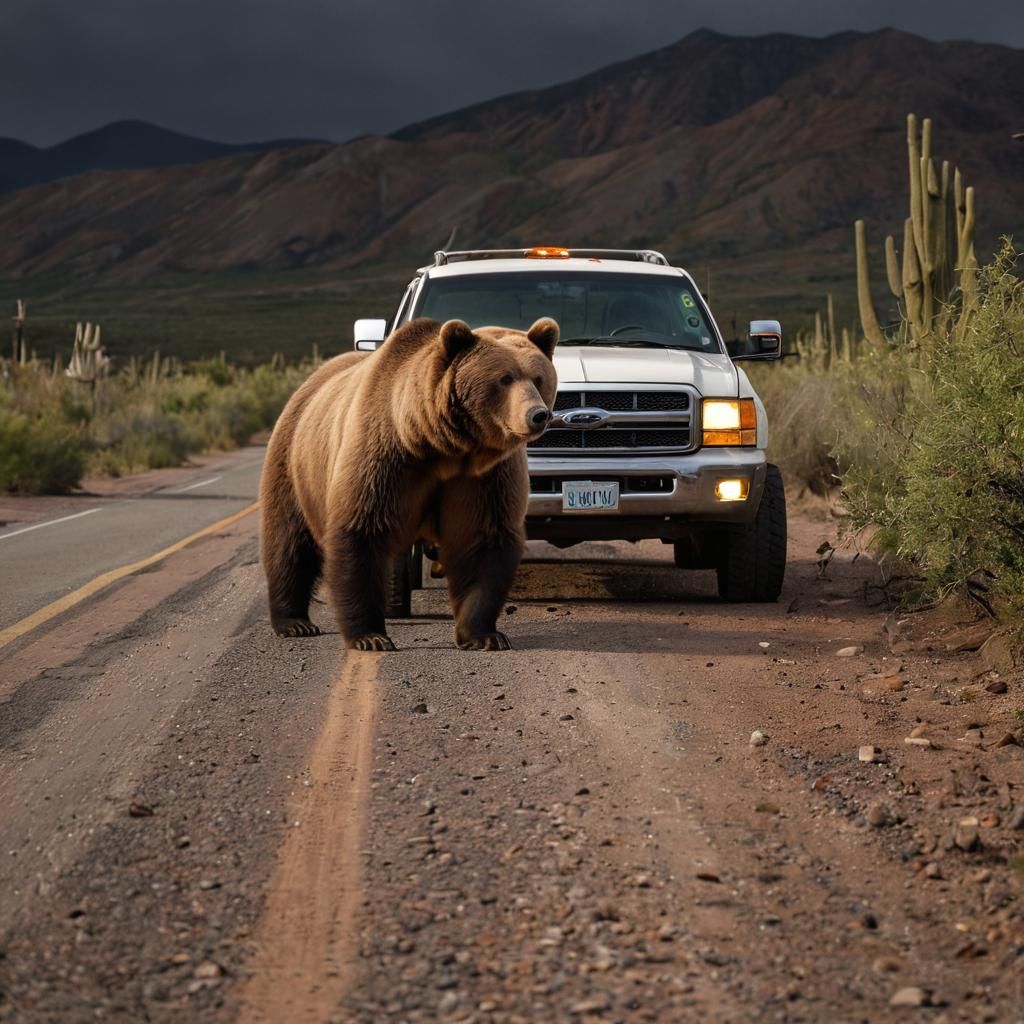 Kodiak Bear Dominates Desert Scene: Scenic Photo