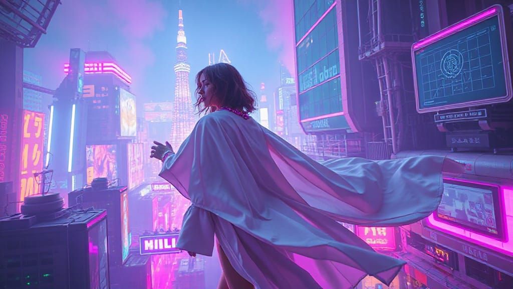Techno-Goddess in Hyper-Futuristic Neon Metropolis