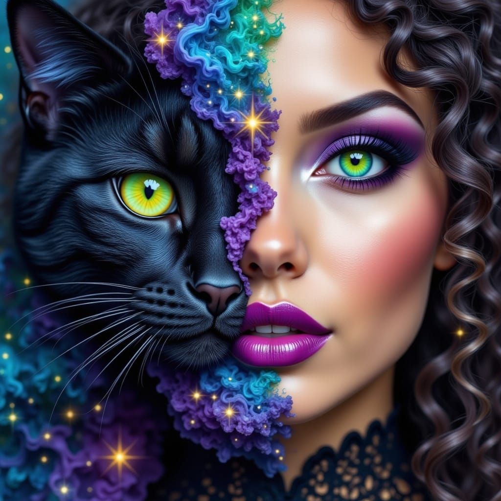 Cosmic Witch and Cat Double Exposure in Nebula