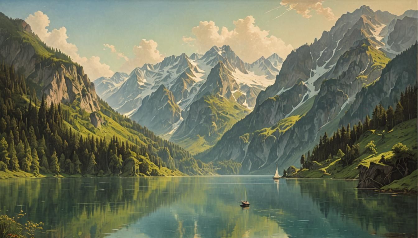 Mountain Lake Reflecting Snow-Capped Peaks