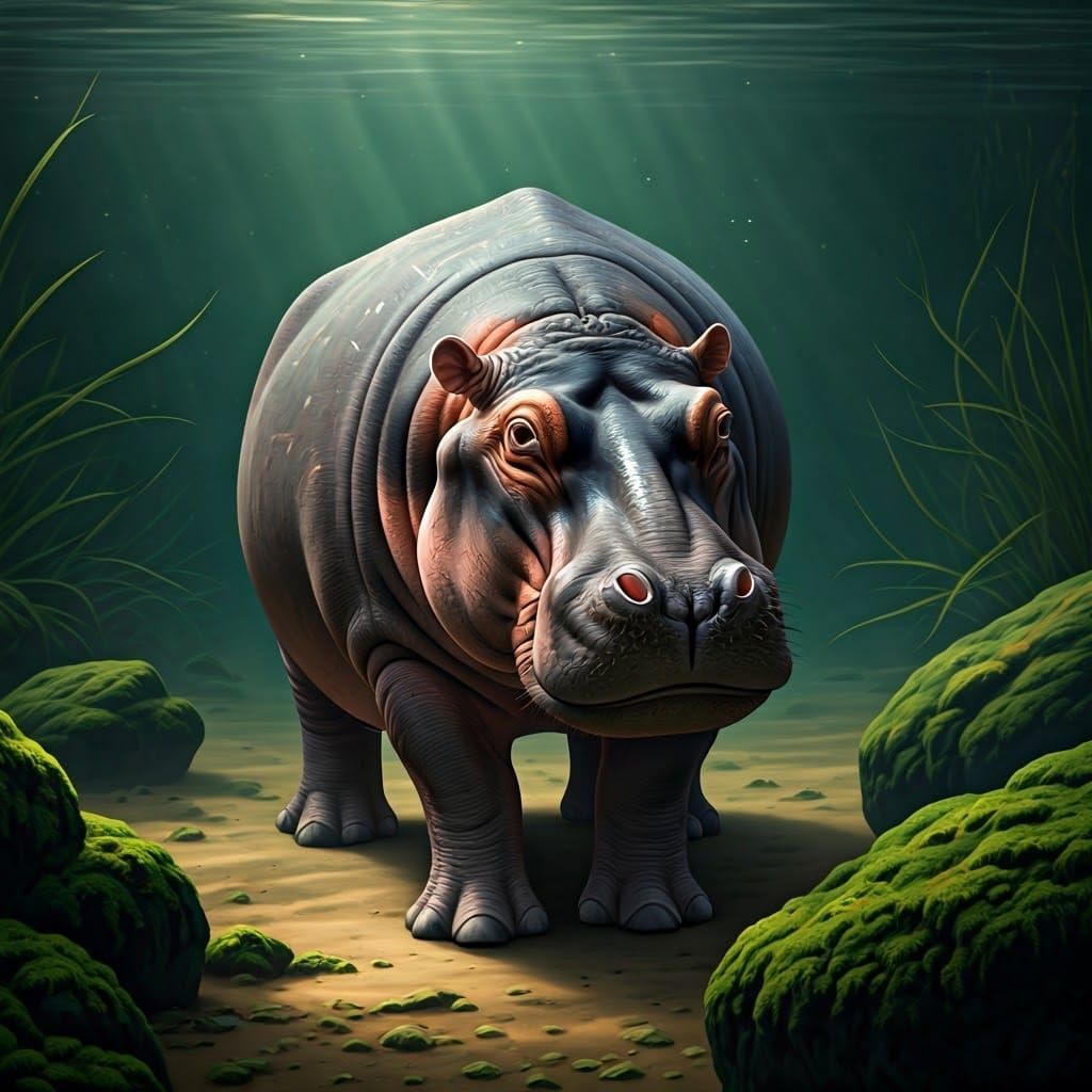 Realistic Hippo in East African Lake Scene