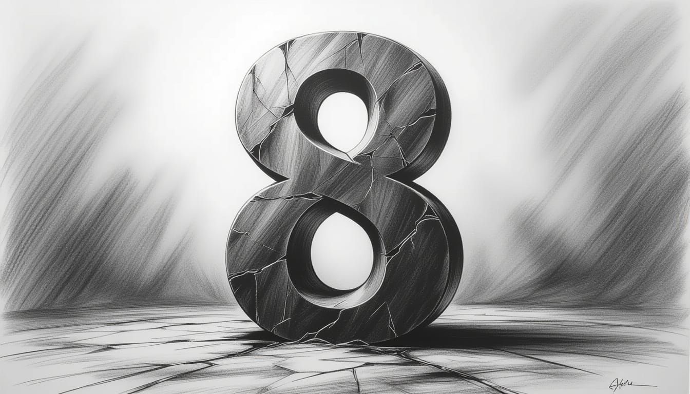 Hyperdetailed Charcoal Drawing of the Number 8