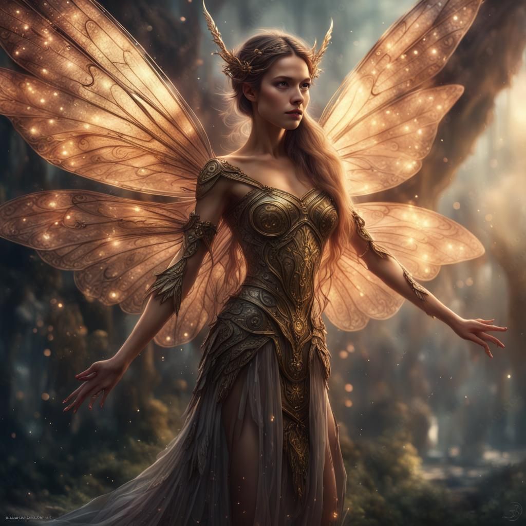 Dramatic Fairy with Iridescent Wings Digital Painting