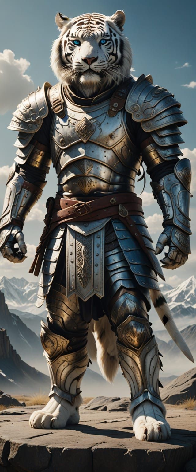 Epic White Tiger Warrior Shares Wisdom in Golden Light