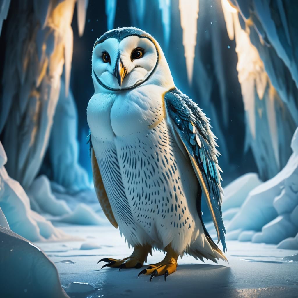 Hybrid Dragon-Bird Creature in Frozen Cave