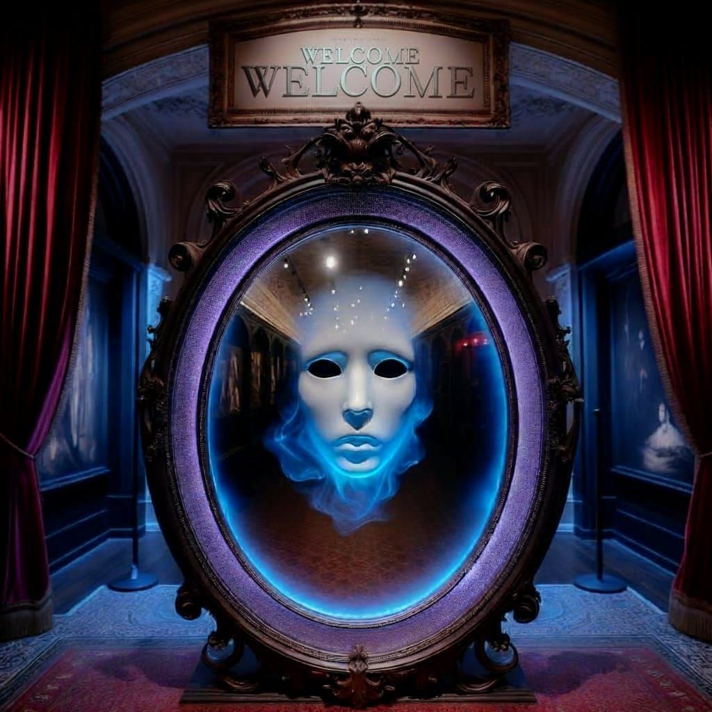 Ethereal Mirror in Museum Foyer with Smoky Reflection