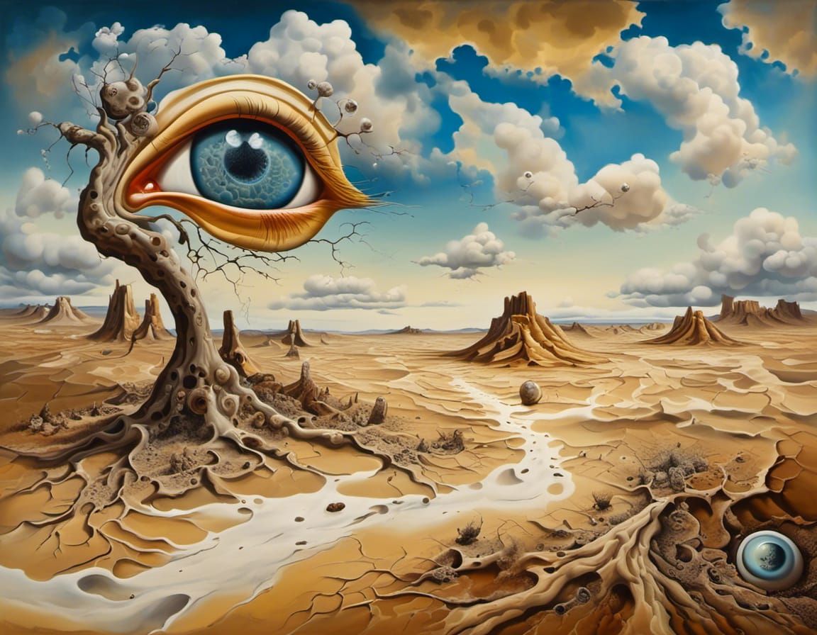 Surreal Desert Landscape with Big Eye, Salvador Dali Style