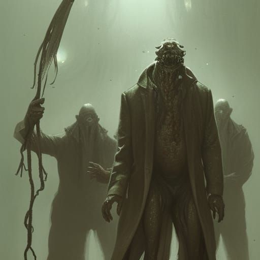 Sinister Innsmouth Fish Men in Dark Fantasy Style