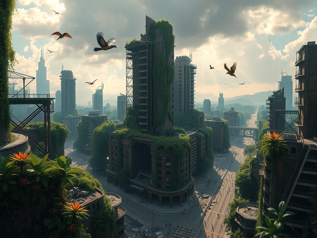 Nature Reclaims a Ruined Cityscape in Hyperdetailed Style