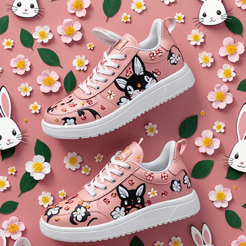 Anime Rabbit Sneakers with Sakura Petals