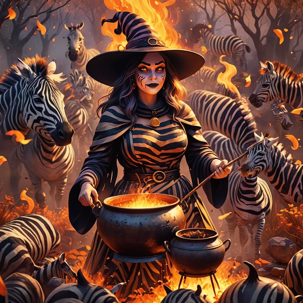Curvy Witch in Zebra Garden, Pixar-Inspired Art