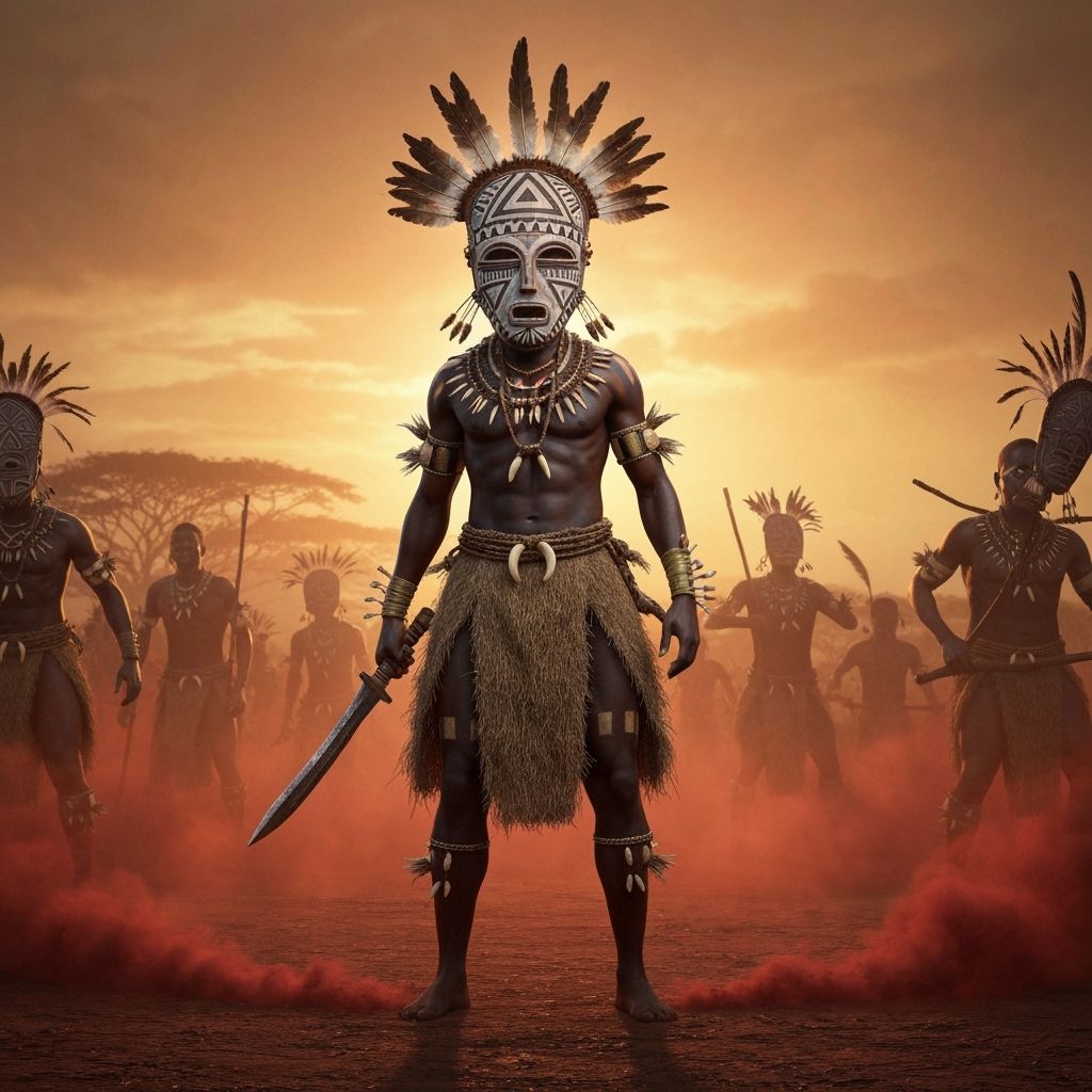 African Kasai Warrior in Savannah Clearing, Digital Art