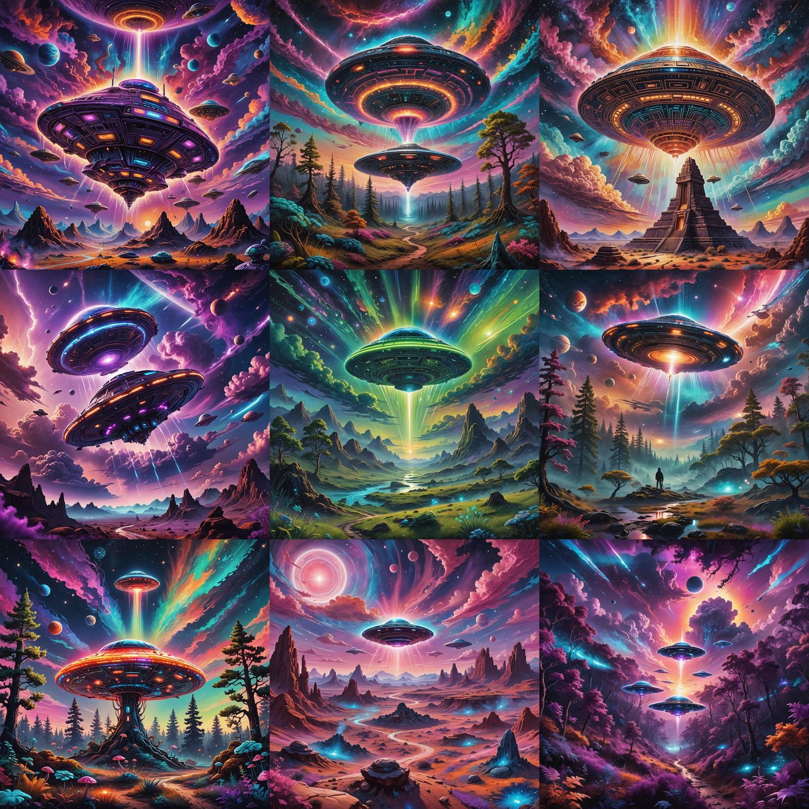 UFO Over Alien Planet in Astral Cosmic Style