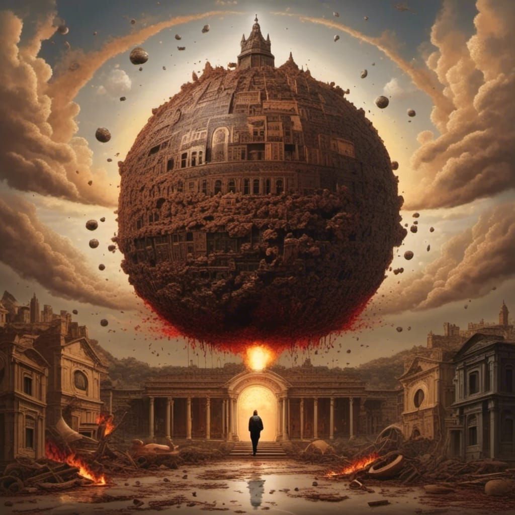 Surreal Destruction: Heaven's Door in Flames