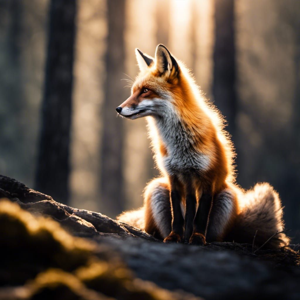 Fox in Misty Mountain Forest, Hyperrealistic