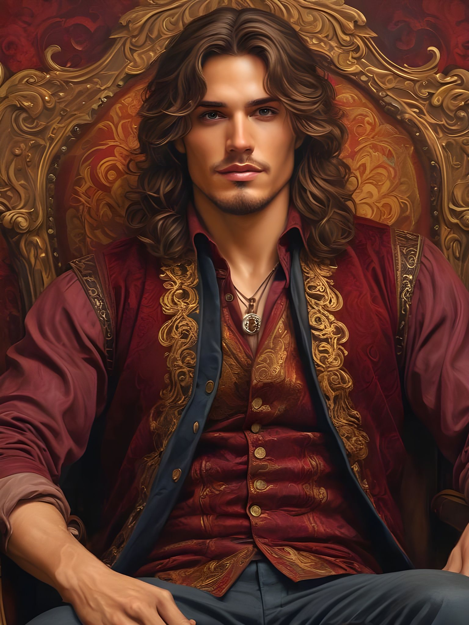 Charismatic Boho Male in Elegant Vest and Chair