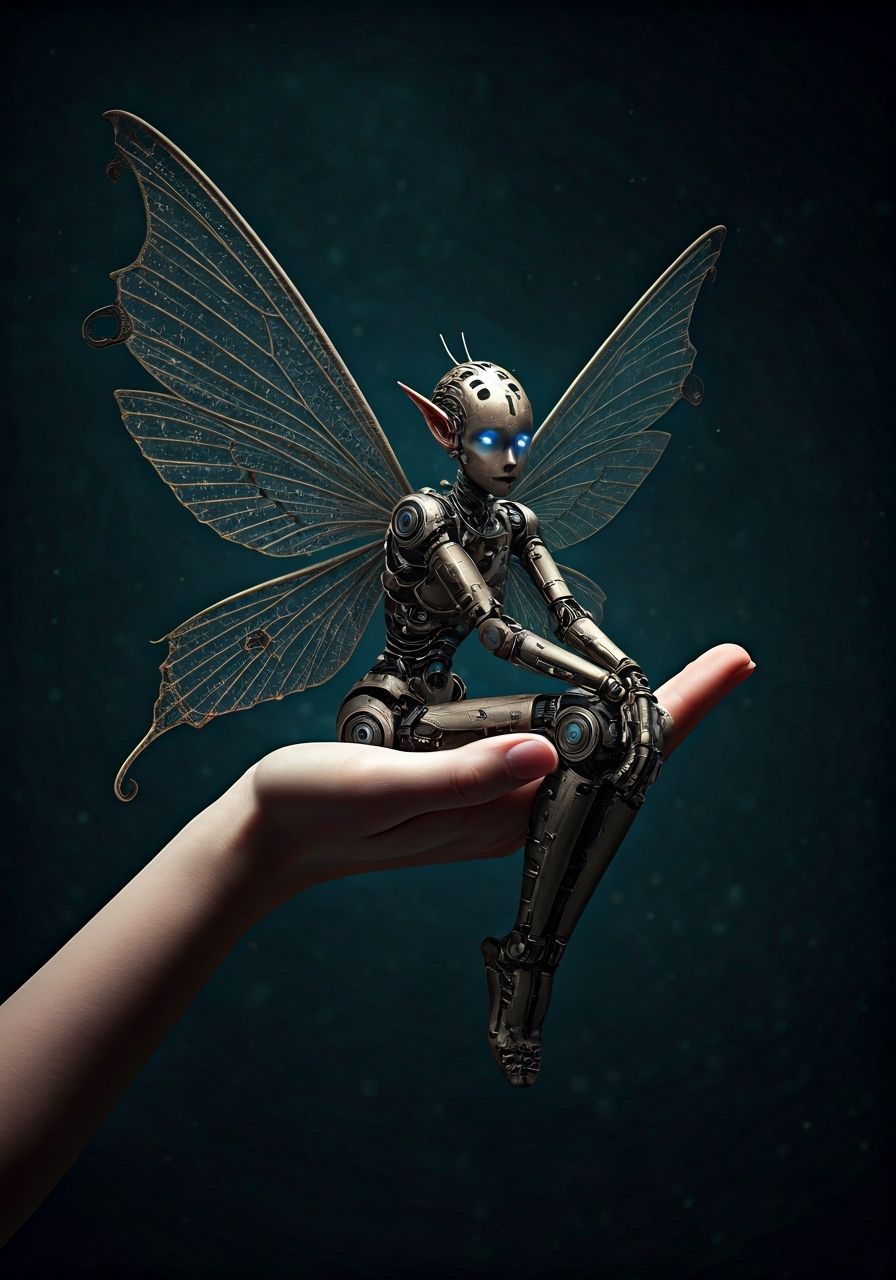 Mechanical Fairy on Hand, Photorealistic Style