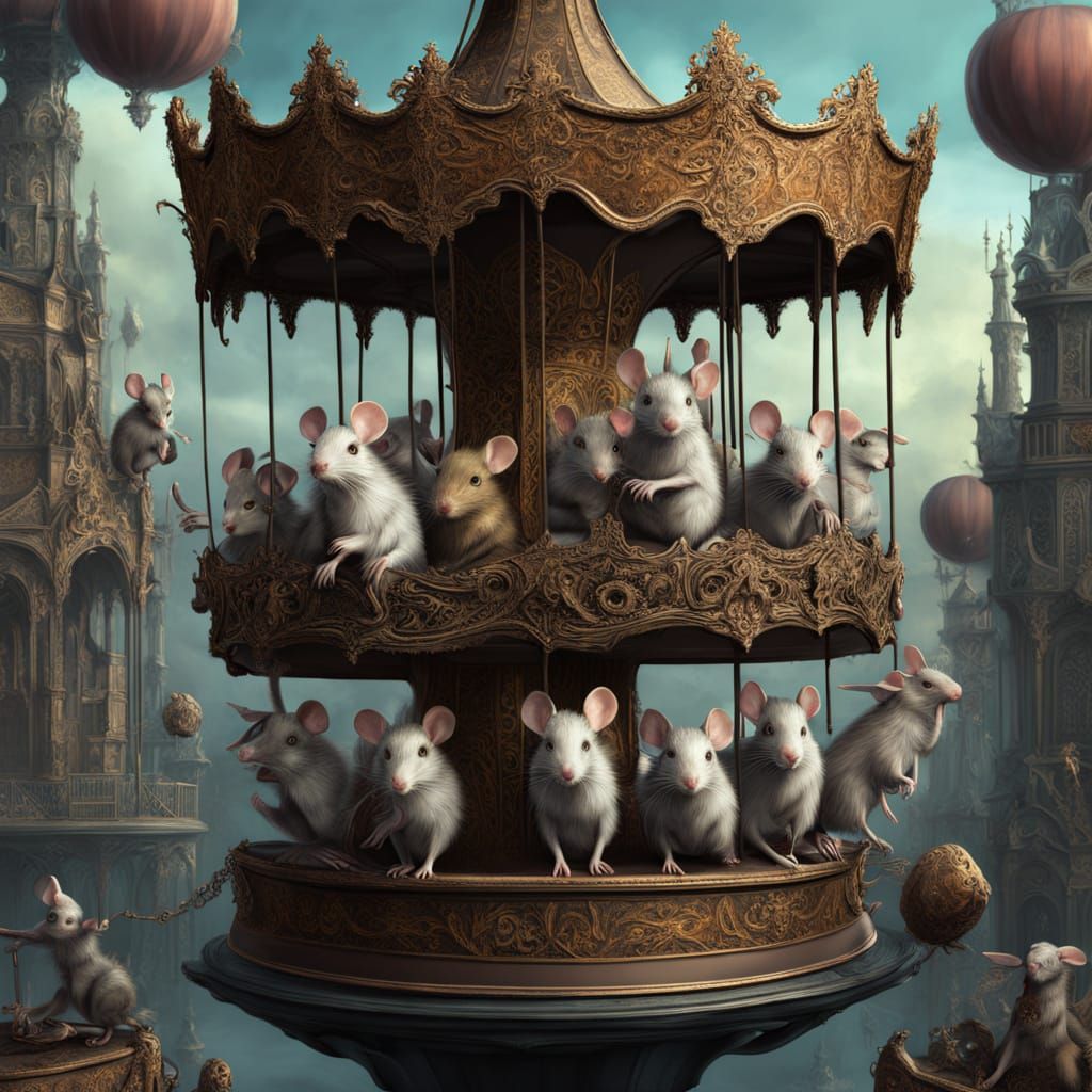 Surreal Mice Carousel in Bosch & Aardman Style