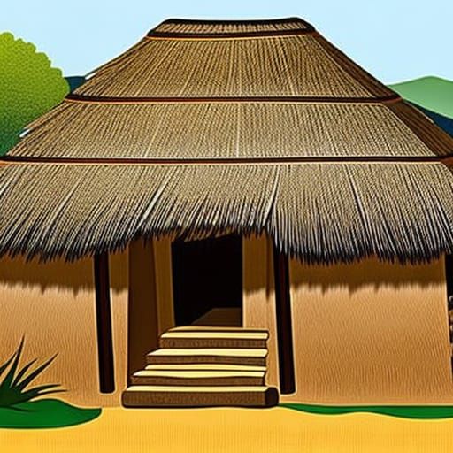 Aztec House Illustration: Adobe and Stone Construction