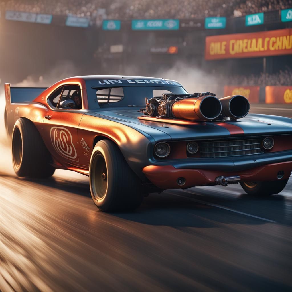 Drag Racing Cars in Detailed Digital Painting