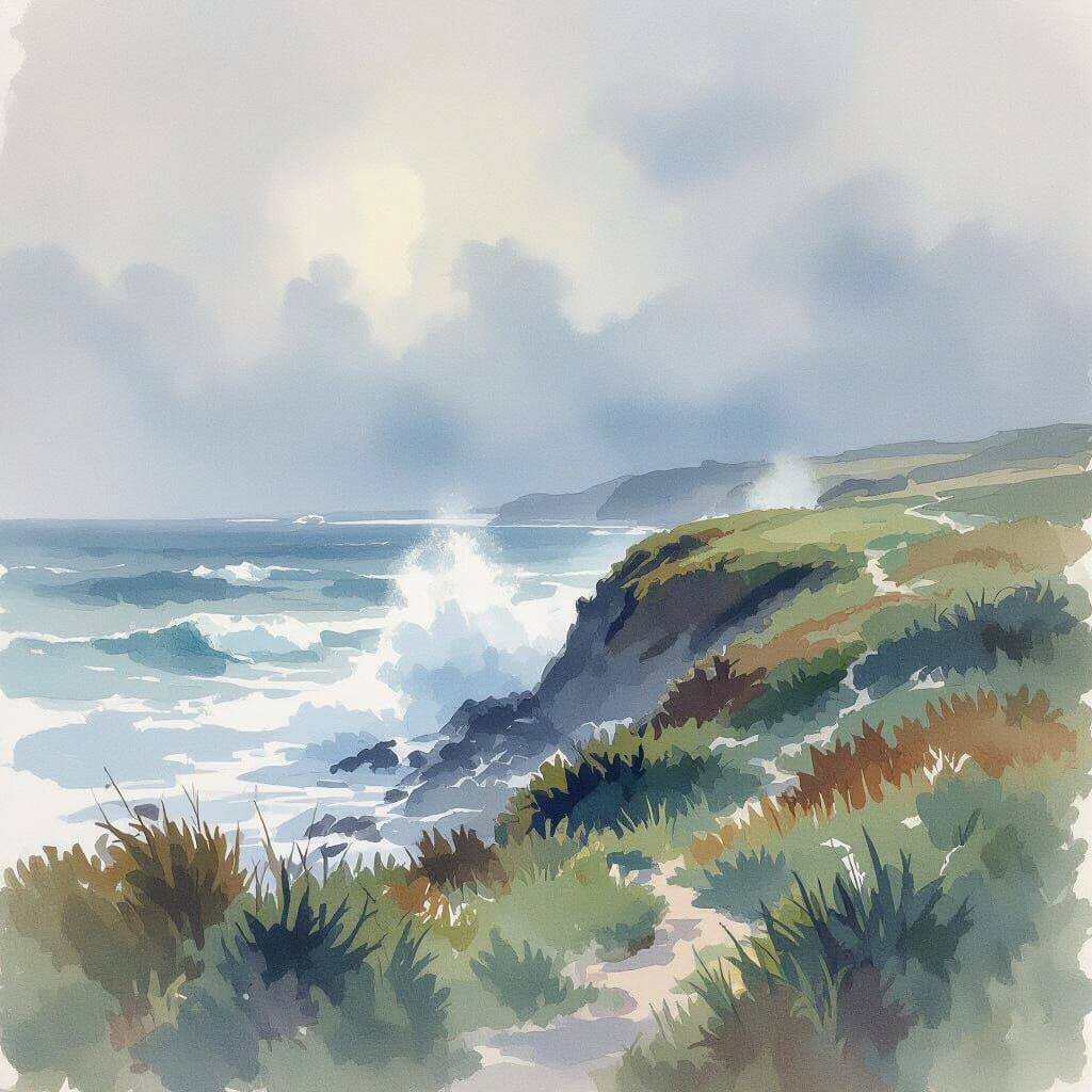 Watercolor Knoll Overlooking Crashing Waves in Turner Homer ...