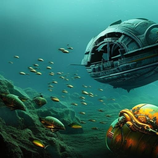 Alien Submarine Wreckage in Apocalyptic Atlantic Ocean