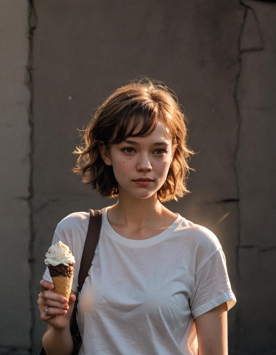 Girl with Ice Cream at Sunset