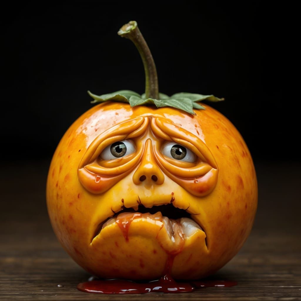 Distressed, Rotting Fruit with a Scared Face