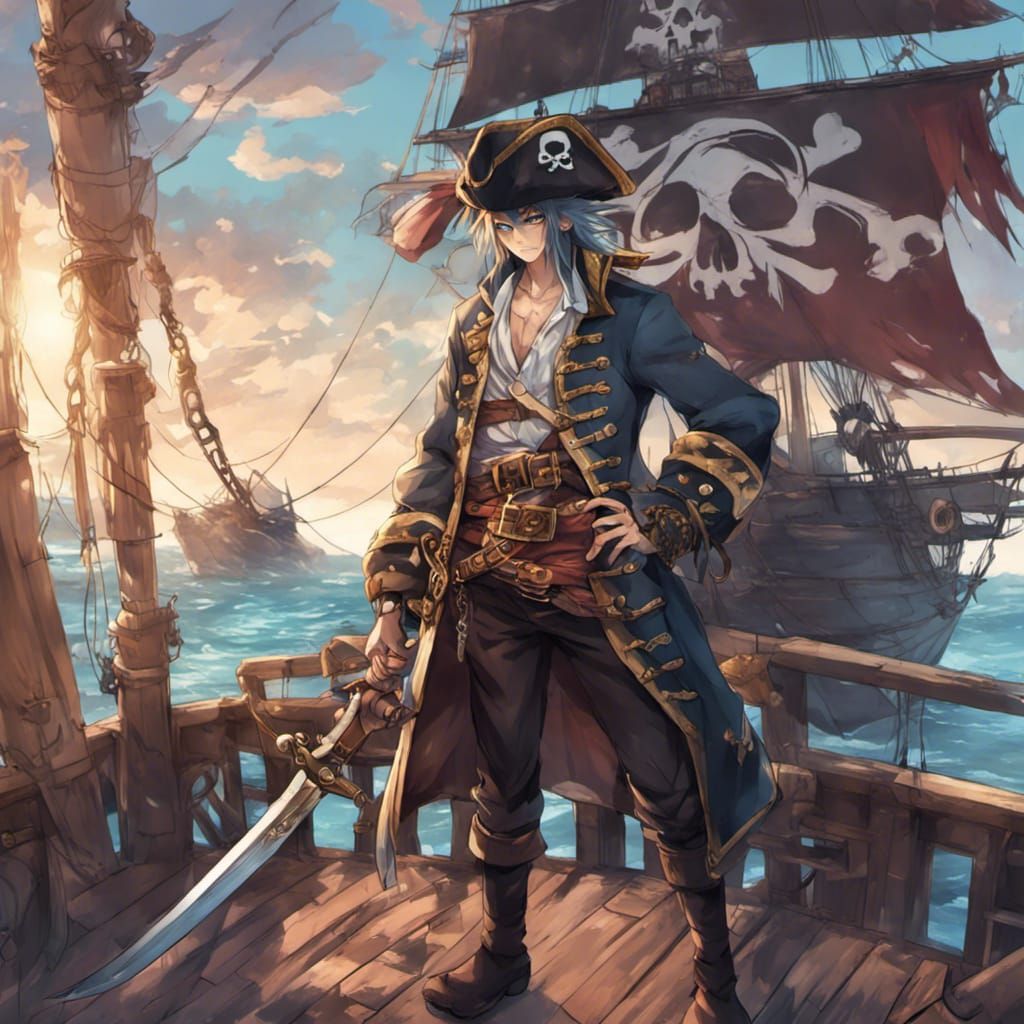 Anime Pirate with Sword on Ship