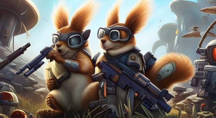 Hyper-Realistic Squirrel Character in Futuristic Field Setti...