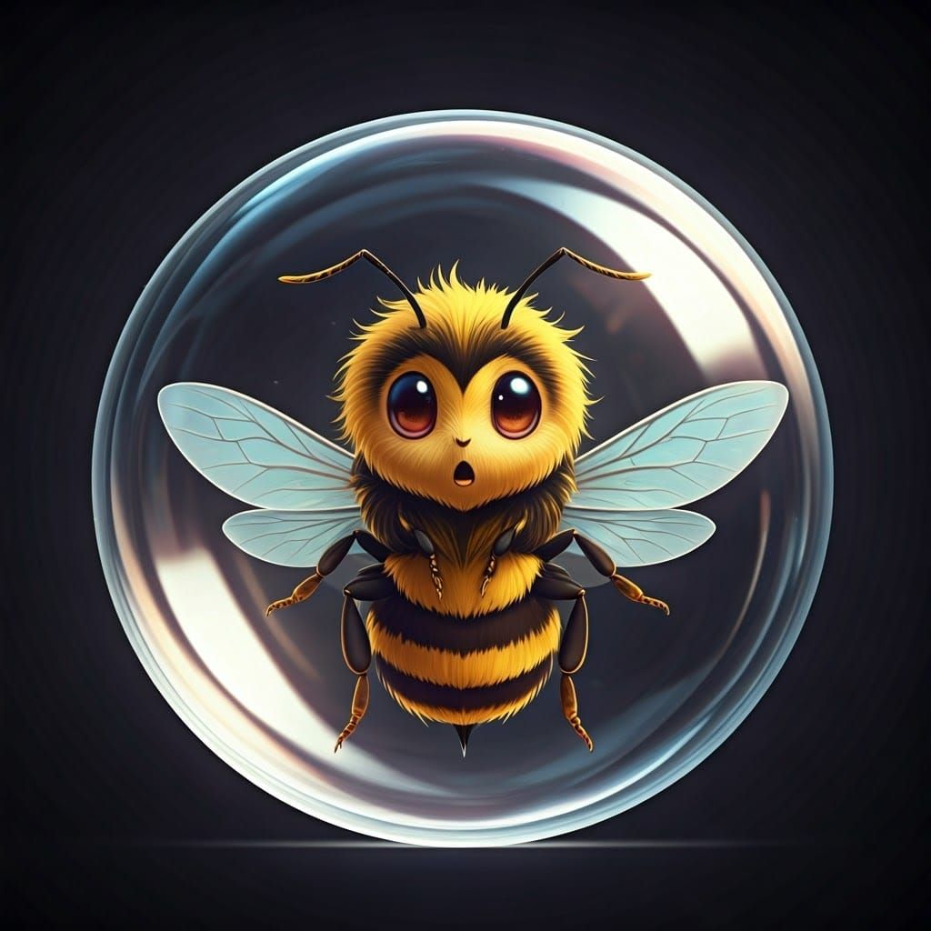 Cute Afraid Bee Inside Bubble in 3D Anime Art