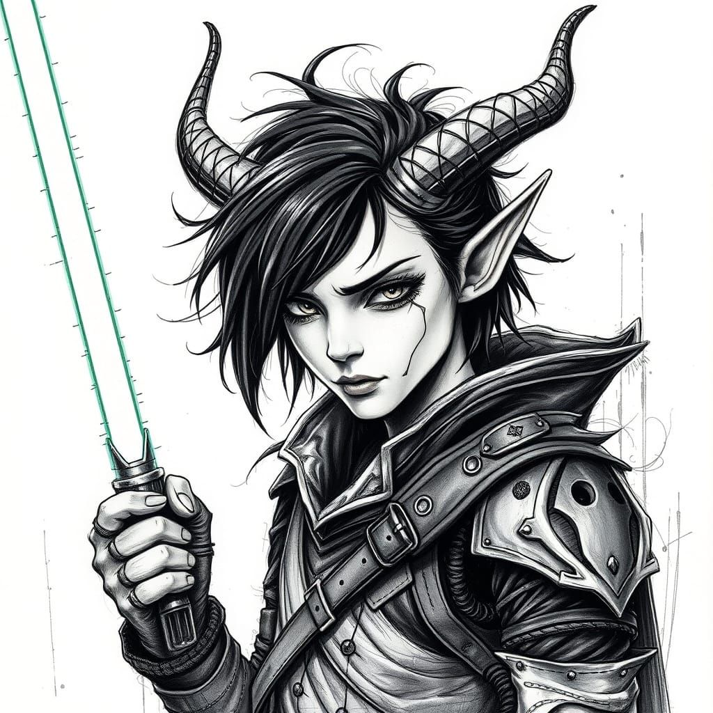 Moody Punk Elf in Distressed Charcoal Style