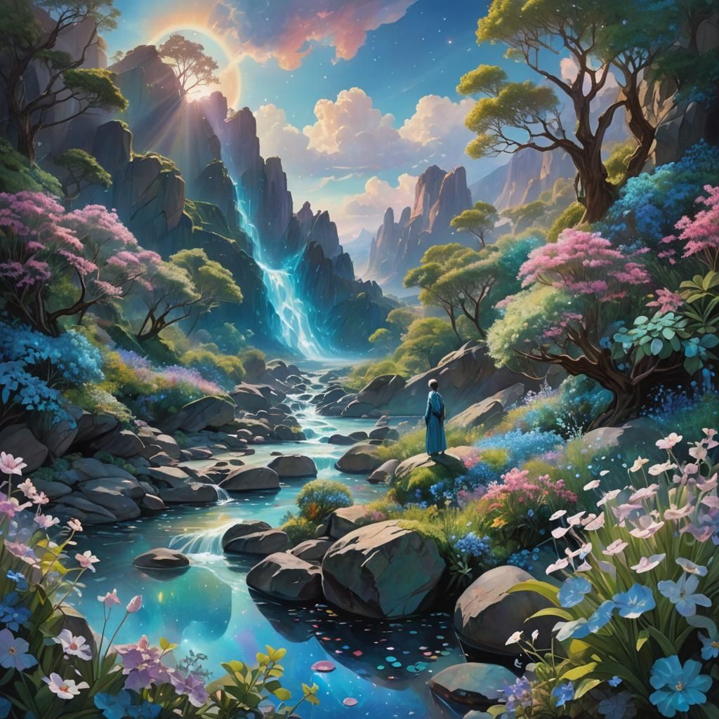 Iridescent Flora on Alien Planet as Dreamy Surrealism