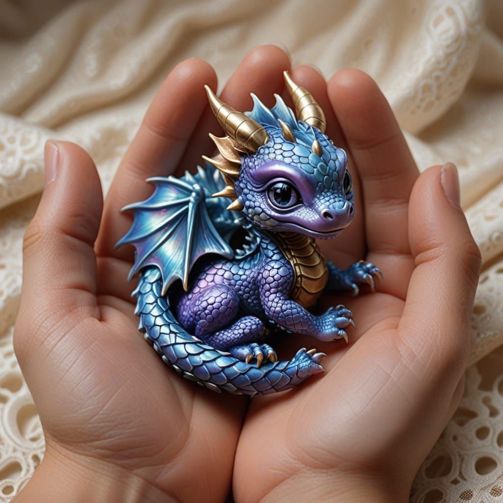 Gentle Hands Cradling Sleeping Purple Dragon