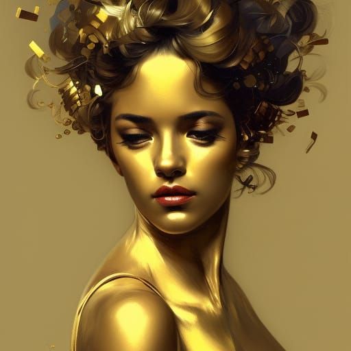 Golden Dancer Portrait in Hyperdetailed Splash Art