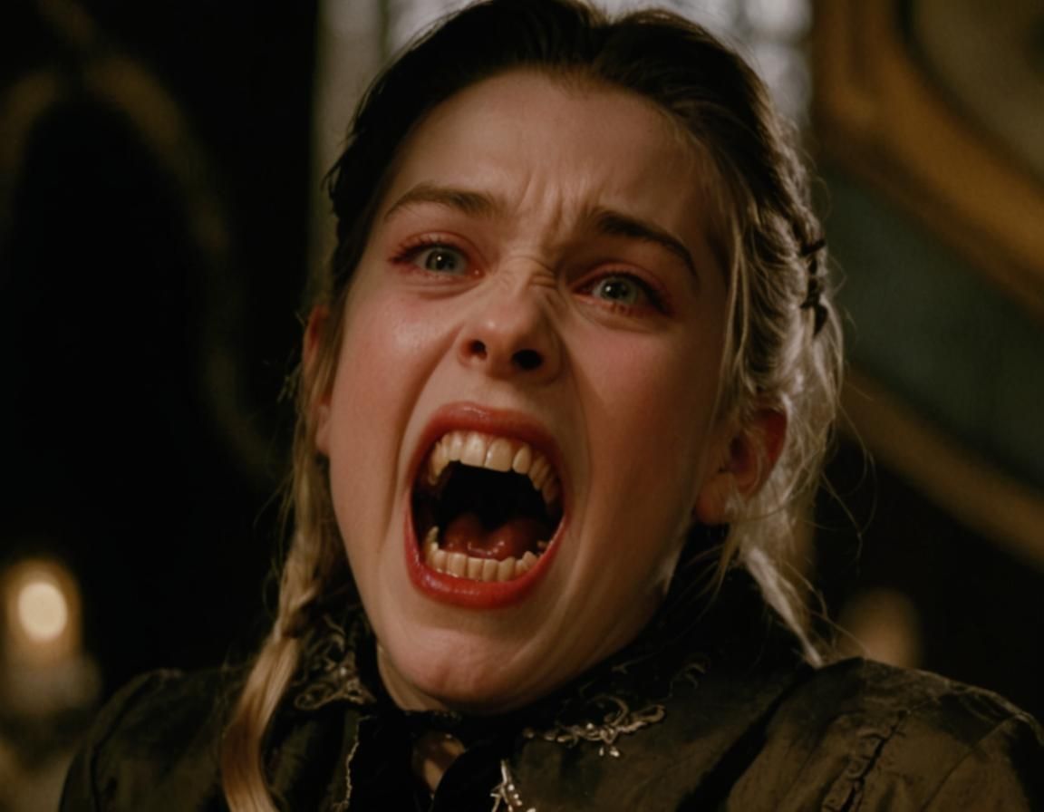 11-Year-Old Vampire Girl in a Fierce Snarl