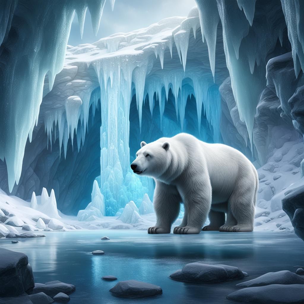 Ice Bear in Icy Cave: Detailed Matte Painting
