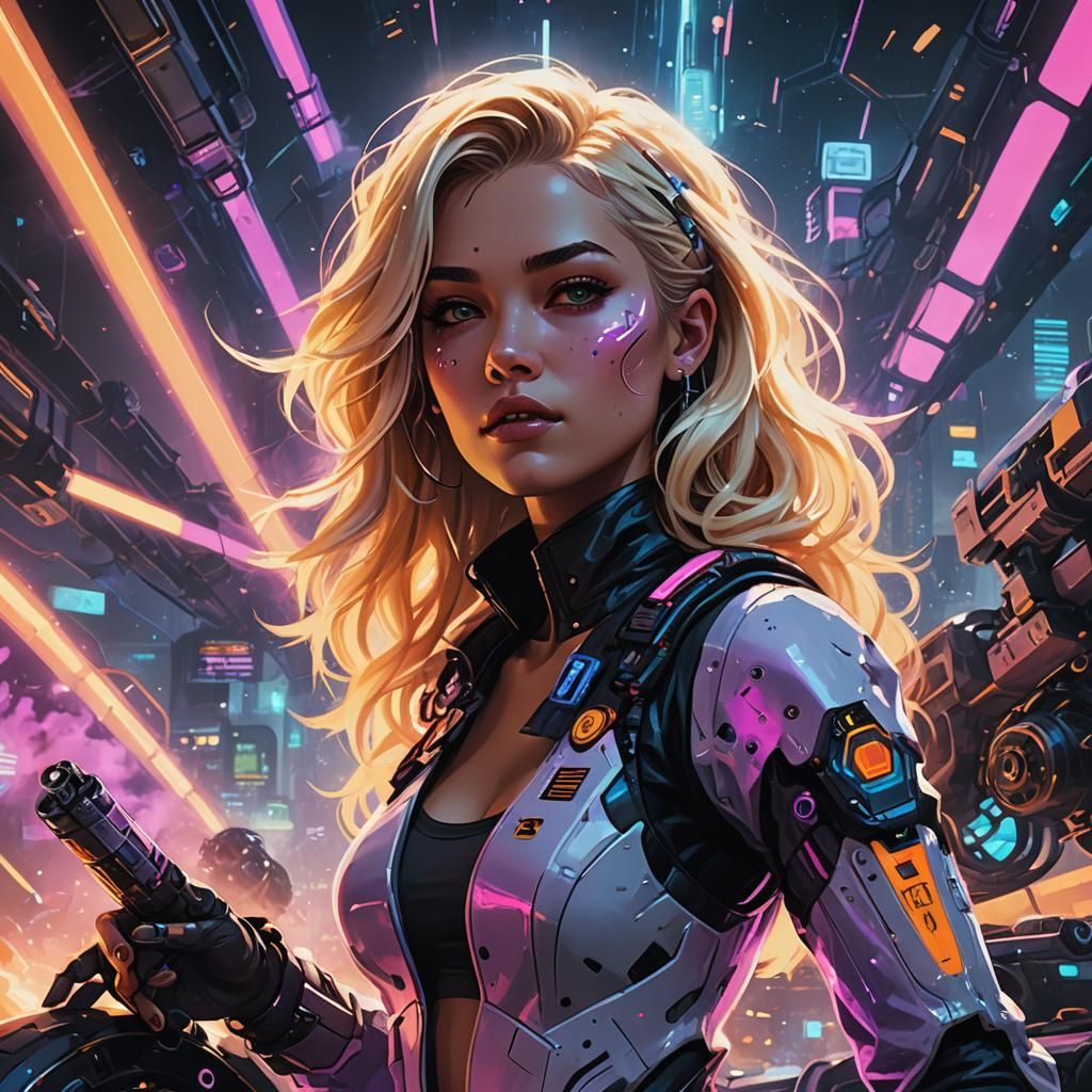 Cyberpunk Babe in Deep Space: Neon Fantasy Art